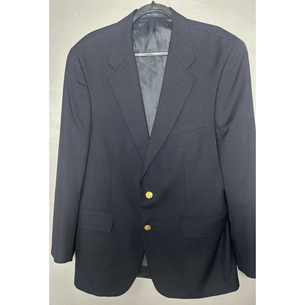 navy blue RALPH LAUREN‎ CHAPS gold buttons blazer suit jacket sport coat 42 R